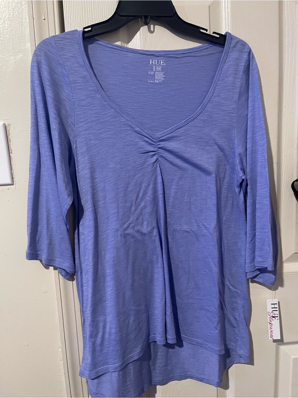 HUE Jacaranda/Lavender V-Neck Ruched Front Long Sleeve Top